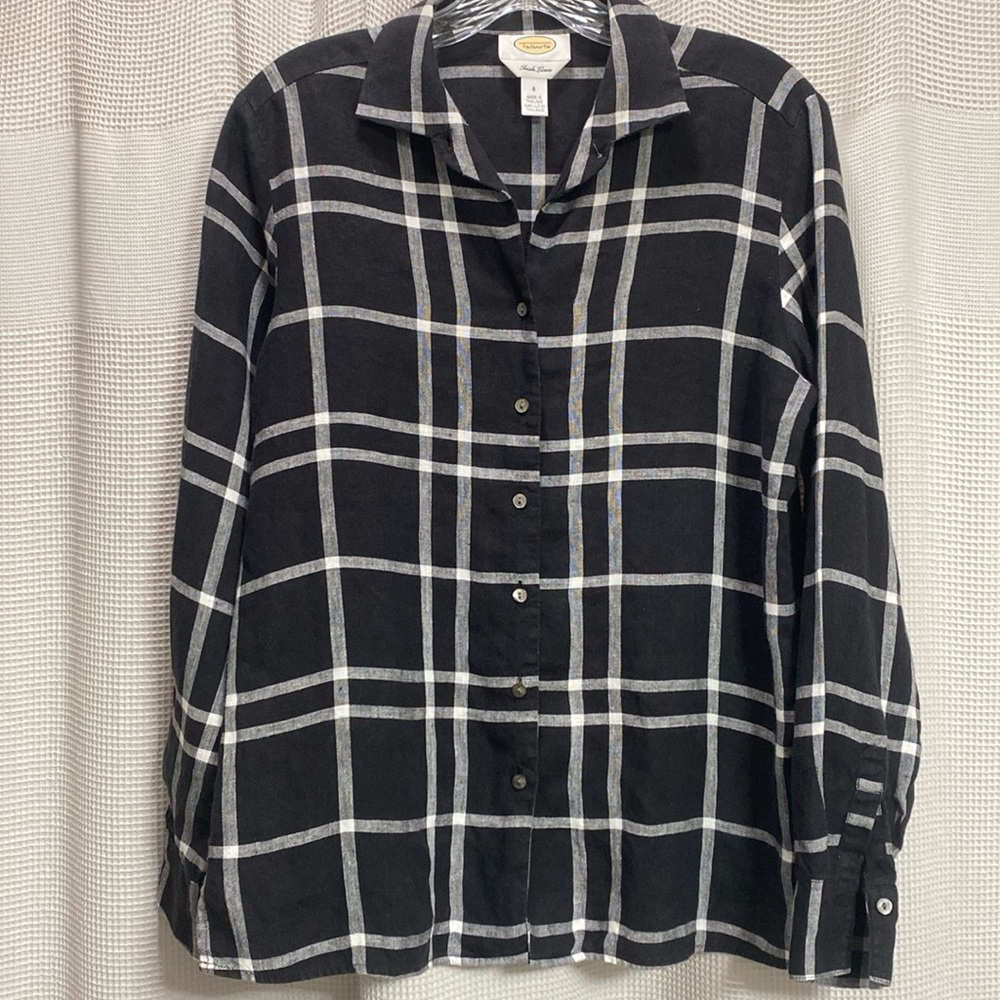 Talbots Black and White Plaid Blouse
